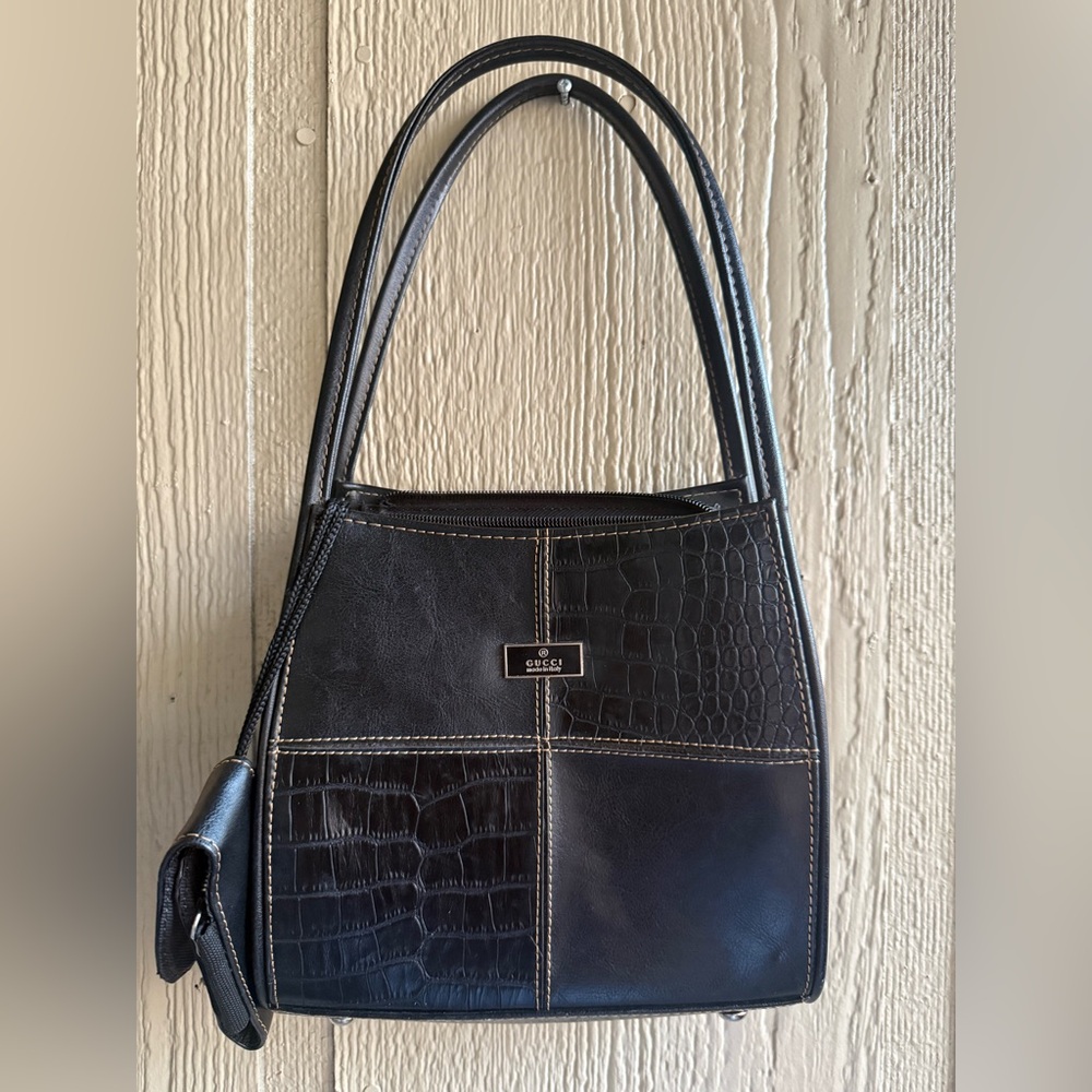 Black Leather Patchwork Shoulder Bag with cell ph… - image 1